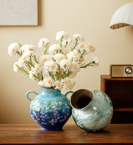 Large Flower Vases on Table, Modern Pottery Flower Vases, Centerpiece on Dining Table, Handmade Water Holding Flower Vases, Pottery Bud Vases-Art Painting Canvas