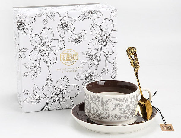 Vintage Porcelain Tea Cup Saucer Set, 8 oz British Tea Cup and Saucer in Gift Box, Royal Ceramic Cups, Elegant Ceramic Coffee Cups-Art Painting Canvas