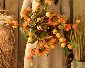 Yellow Sunflowers, Botany Plants, Unique Floral Arrangement for Home Decoration, Table Centerpiece, Real Touch Artificial Flowers for Dining Room-Art Painting Canvas