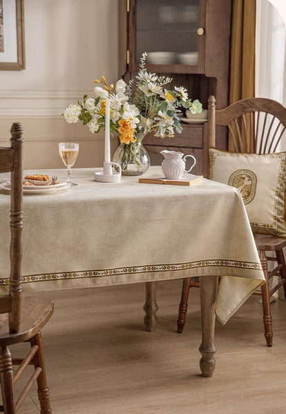 Cream Color Table Cover for Dining Room Table, French Style Tablecloth for Dining Table, Modern Rectangle Tablecloth for Oval Table-Art Painting Canvas