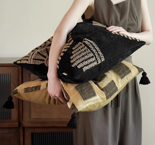 Geometric Modern Sofa Pillows, Large Square Decorative Throw Pillows for Couch, Large Black Decorative Throw Pillows, Black Geometric Sofa Pillows for Interior Design-Art Painting Canvas