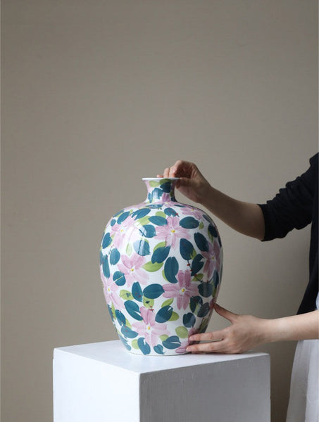 Centerpiece Ceramic Bouquet Vases, Contemporary Vases on Dining Table, Unique Handmade Modern Flower Vase, Large Porcelain Vases for Modern Home Decor-Art Painting Canvas