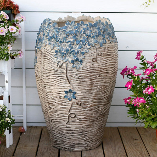 Extra Large Garden Flower Planters, Oversized Garden Flower Pot, Garden Ornaments, Large Resin Gardern Flower Planter, Modern Outdoor Garden Flower Pots-Art Painting Canvas