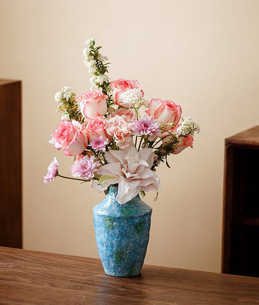 Pottery Flower Vases, Modern Bouquet Flower Vases, Centerpiece on Dining Table, Blue Flower Vase on Table, Handmade Water Holding Flower Vases-Art Painting Canvas