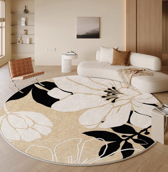 Geometric Round Rugs for Dining Room, Bedroom Abstract Modern Area Rugs, Circular Modern Rugs under Chairs, Contemporary Modern Rug for Living Room-Art Painting Canvas