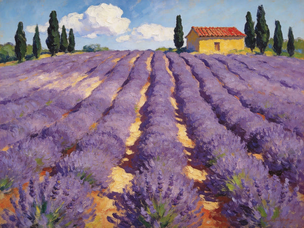 Lavender Field in Provence, Original Oil Paintings, Small Landscape Paintings, Small Oil Paintings on Canvas, Small Canvas Paintings, Hand Painted Canvas Art, Simple Painting Ideas-Art Painting Canvas