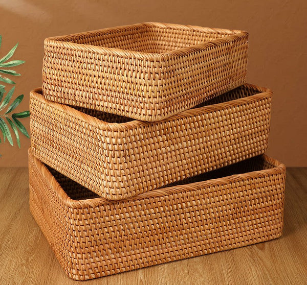 Rectangular Storage Basket for Living Room, Small Kitchen Storage Baskets, Woven Storage Baskets, Rattan Storage Baskets for Shelves-Art Painting Canvas
