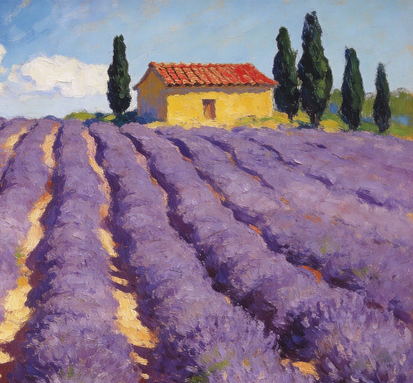 Lavender Field in Provence, Original Oil Paintings, Small Landscape Paintings, Small Oil Paintings on Canvas, Small Canvas Paintings, Hand Painted Canvas Art, Simple Painting Ideas-Art Painting Canvas
