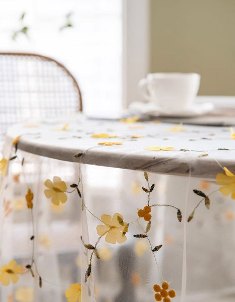 Yellow Flower Lace Tablecloths, Extra Large Rectangular Tablecloth for Oval Table, Lace Embroidered Table Covers, Rectangular Table Covers for Coffee Table-Art Painting Canvas