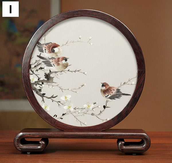 Beautiful Flower and Birds Silk Embroidery Ornaments, Traditional Chinese Suzhou Silk Embroidery, Exclusive Business Presents, Creative Birthday Gift, Premium Souvenir-Art Painting Canvas
