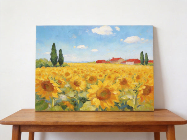 Original Landscape Paintings, Sunflower Field Painting, Small Canvas Wall Art Paintings, Buy Original Art Online, Hand Painted Canvas Artwork-Art Painting Canvas