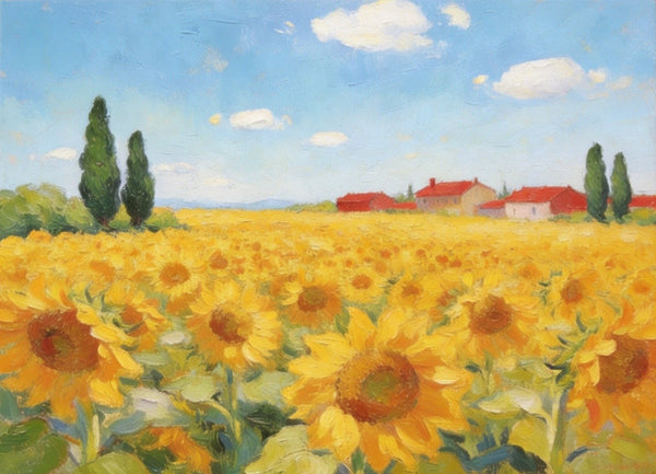Original Landscape Paintings, Sunflower Field Painting, Small Canvas Wall Art Paintings, Buy Original Art Online, Hand Painted Canvas Artwork-Art Painting Canvas