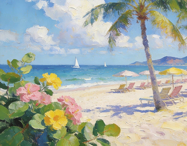 Small Wall Paintings, Florida Beach in Spring, Simple Painting Ideas, Landscape Canvas Paintings, On Canvas Small Paintings, Hand Painted Wall Art-Art Painting Canvas