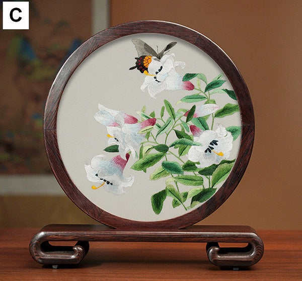 Elegant Silk Embroidery Ornaments, Traditional Chinese Suzhou Flower and Birds Silk Embroidery, Exclusive Business Presents, Creative Birthday Gift, Premium Souvenir-Art Painting Canvas