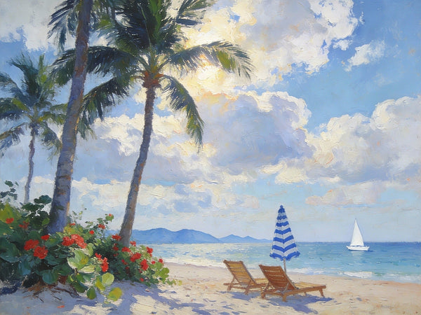 Small Wall Paintings, A Leisurely Florida Beach Holiday, Landscape Canvas Paintings, On Canvas Small Paintings, Hand Painted Canvas Art, Simple Painting Ideas-Art Painting Canvas