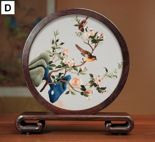 Elegant Silk Embroidery Ornaments, Traditional Chinese Suzhou Flower and Birds Silk Embroidery, Exclusive Business Presents, Creative Birthday Gift, Premium Souvenir-Art Painting Canvas