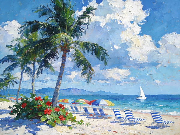 Florida Beach Vacation, Seashore Sail Boat Painting, Original Small Paintings on Canvas, Small Paintings on Canvas, Hand Painted Canvas Art, Small Landscape Paintings-Art Painting Canvas