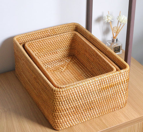 Woven Rectangular Basket for Shelves, Rattan Storage Basket, Storage Baskets for Bathroom, Woven Baskets for Living Room-Art Painting Canvas