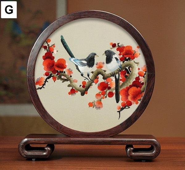 Elegant Silk Embroidery Ornaments, Traditional Chinese Suzhou Flower and Birds Silk Embroidery, Exclusive Business Presents, Creative Birthday Gift, Premium Souvenir-Art Painting Canvas