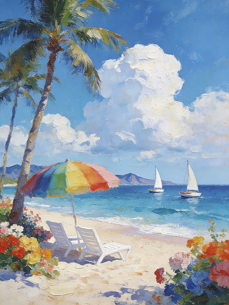 Florida Beach in Summer, Impasto Paintings, Small Landscape Paintings, Original Small Paintings on Canvas, Seashore Beach Paintings, Small Paintings on Canvas, Hand Painted Canvas Art-Art Painting Canvas
