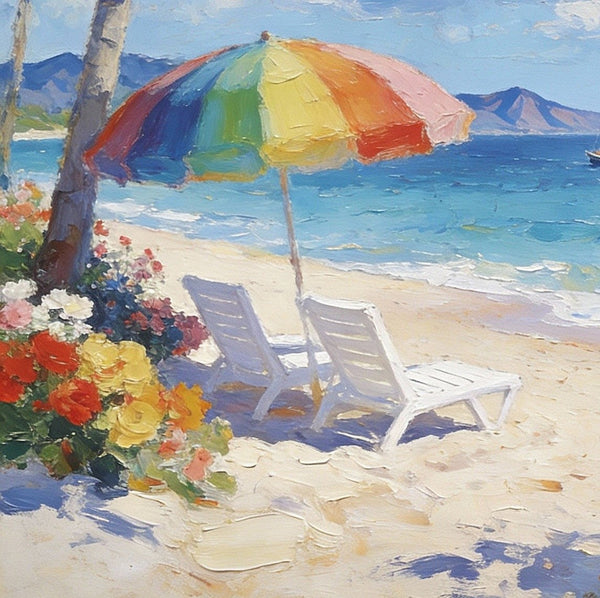 Florida Beach in Summer, Impasto Paintings, Small Landscape Paintings, Original Small Paintings on Canvas, Seashore Beach Paintings, Small Paintings on Canvas, Hand Painted Canvas Art-Art Painting Canvas