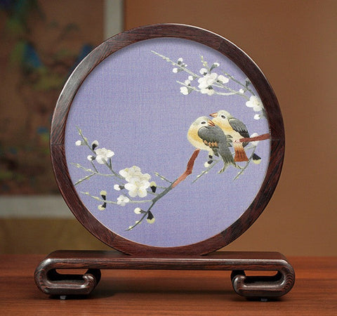 Elegant Silk Embroidery Ornaments, Traditional Chinese Suzhou Flower and Birds Silk Embroidery, Exclusive Business Presents, Creative Birthday Gift, Premium Souvenir-Art Painting Canvas