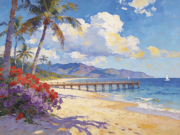 A Pier Path to the Sea and Sky, Palette Knife Artwork, Landscape Canvas Paintings, Small Oil Paintings on Canvas, Hand Painted Canvas Art, Original Oil Paintings-Art Painting Canvas
