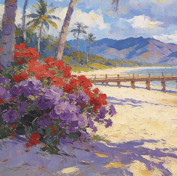 A Pier Path to the Sea and Sky, Palette Knife Artwork, Landscape Canvas Paintings, Small Oil Paintings on Canvas, Hand Painted Canvas Art, Original Oil Paintings-Art Painting Canvas