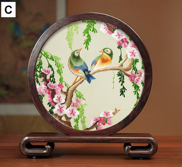 Creative Birthday Gift, Premium Souvenir, Elegant Silk Embroidery Ornaments, Traditional Chinese Suzhou Flower and Birds Silk Embroidery, Exclusive Business Presents-Art Painting Canvas