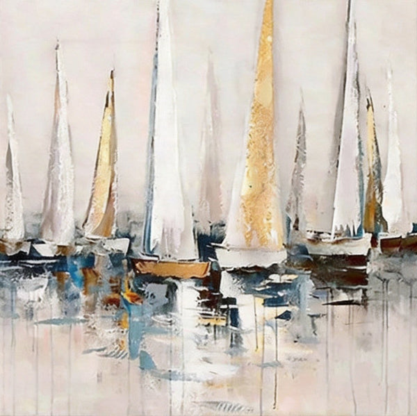 Original Abstract Paintings, Abstract Sail Boats Painting, Small Acrylic Painting on Canvas, Small Canvas Artwork, Hand Painted Canvas Art, Buy Small Paintings Online-Art Painting Canvas