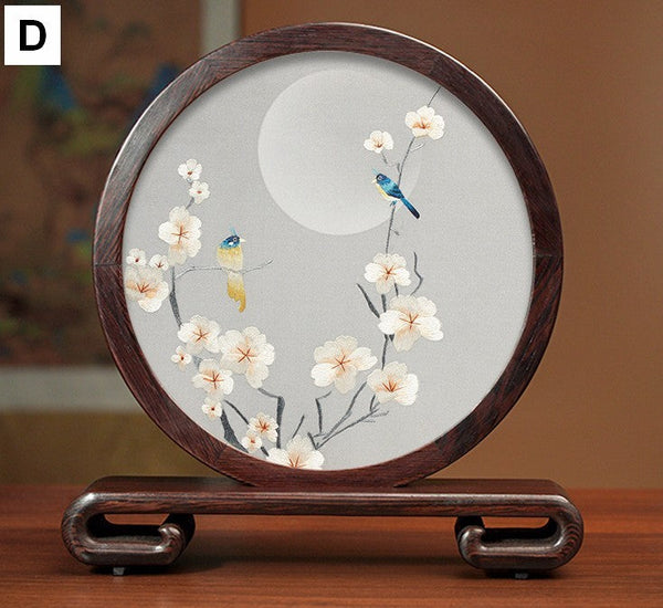 Premium Souvenir, Creative Birthday Gift, Elegant Silk Embroidery Ornaments, Traditional Chinese Suzhou Flower and Birds Silk Embroidery, Exclusive Business Presents-Art Painting Canvas