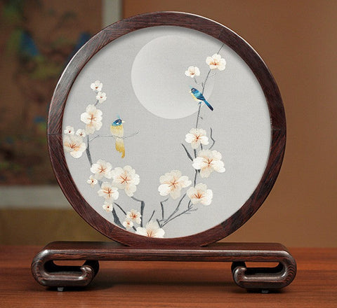 Premium Souvenir, Creative Birthday Gift, Elegant Silk Embroidery Ornaments, Traditional Chinese Suzhou Flower and Birds Silk Embroidery, Exclusive Business Presents-Art Painting Canvas