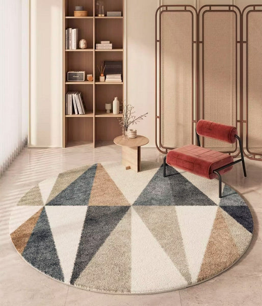 Abstract Contemporary Round Rugs, Modern Rugs for Dining Room, Geometric Modern Rugs for Bedroom, Modern Area Rugs under Coffee Table-Art Painting Canvas