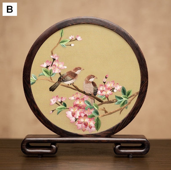 Exclusive Business Present, Flower and Bird Embroidered Decor, Unique Birthday Gift, Traditional Chinese Suzhou Embroidery Ornament, Premium Souvenir-Art Painting Canvas