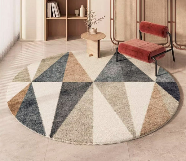 Abstract Contemporary Round Rugs, Modern Rugs for Dining Room, Geometric Modern Rugs for Bedroom, Modern Area Rugs under Coffee Table-Art Painting Canvas