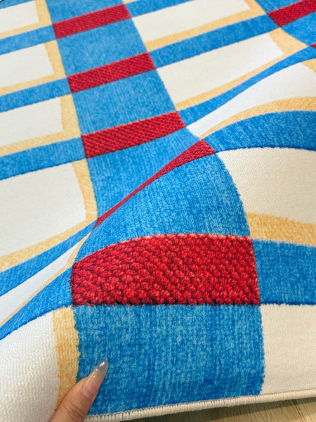 Mid Century Modern Rugs, Blue Geometric Contemporary Rugs, Modern Living Room Rug Ideas, Contemporary Abstract Rugs for Dining Room