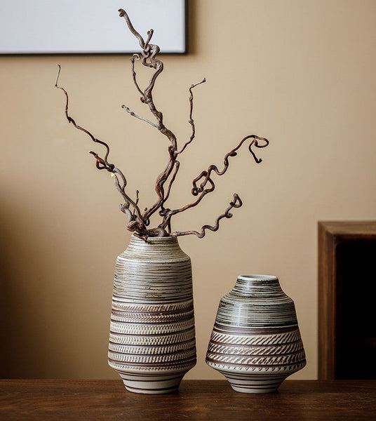 Modern Bouquet Flower Vases, Centerpiece on Dining Table, Handmade Pottery Flower Vases Urn, Water Holding Flower Vases, Large Flower Vase on Table-Art Painting Canvas