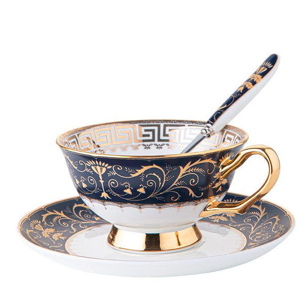 Unique Blue Tea Cup and Saucer in Gift Box, Blue Porcelain Tea Cup Saucer Set, Royal Ceramic Cups, Elegant Ceramic Coffee Cups-Art Painting Canvas