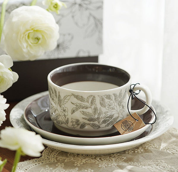 Vintage Porcelain Tea Cup Saucer Set, 8 oz British Tea Cup and Saucer in Gift Box, Royal Ceramic Cups, Elegant Ceramic Coffee Cups-Art Painting Canvas