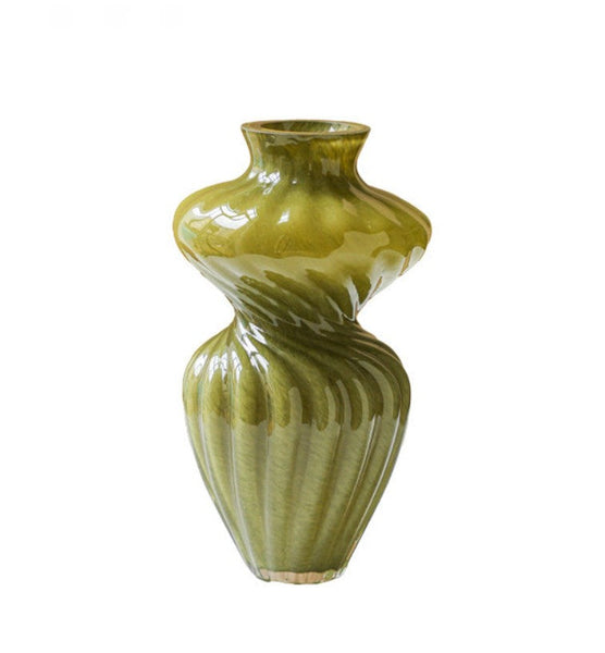 Handmade Contemporary Glass Vases, Modern Green Vases for Living Room, Mid Century Vases for Flowers, Unique Decorative Glass Vase, Centerpiece Vases on Table-Art Painting Canvas