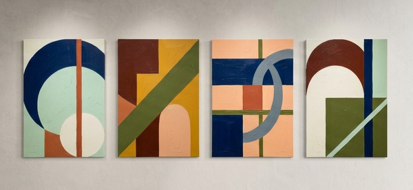 Modern Paintings for Living Room, Multi Panel Wall Art Paintings, Abstract Geometric Artwork-Art Painting Canvas
