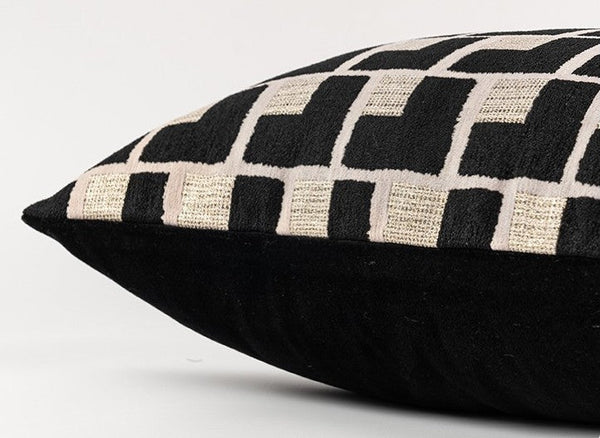 Black Chequer Modern Sofa Throw Pillows, Abstract Contemporary Throw Pillow for Living Room, Large Decorative Throw Pillows for Couch-Art Painting Canvas