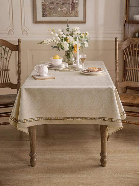 Cream Color Table Cover for Dining Room Table, French Style Tablecloth for Dining Table, Modern Rectangle Tablecloth for Oval Table-Art Painting Canvas
