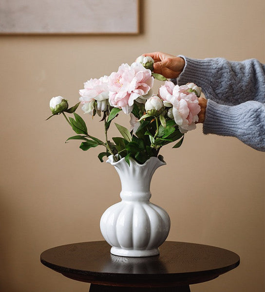 Handmade Water Holding Flower Vase, Ceramic Bud Vases, Small Flower Vases on Table, Rustic Porcelain Flower Vases-Art Painting Canvas