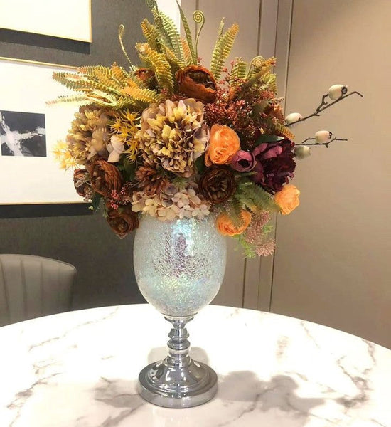 Peony Faux Silk Floral Bouquet Table Centerpiece, Large Bunch of Autumn Flowers Arrangement Interior Design, Modern Artificial Floral Arrangement for Bedroom-Art Painting Canvas