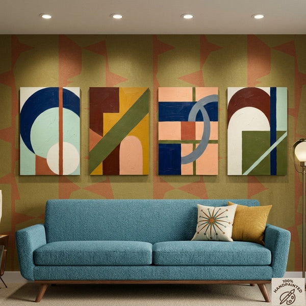 Modern Paintings for Living Room, Multi Panel Wall Art Paintings, Abstract Geometric Artwork-Art Painting Canvas