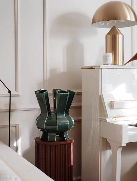 Unique Handmade Modern Flower Vase, Centerpiece Ceramic Bouquet Vases, Contemporary Vases on Dining Table, Green Porcelain Vases for Modern Home Decor-Art Painting Canvas