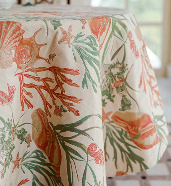 Sea Shell Pattern Tablecloth, Large Modern Rectangle Tablecloth for Dining Room Table, Square Tablecloth, Farmhouse Table Cloth, Wedding Tablecloth