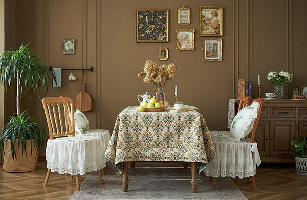 Spring Flower Pattern Tablecloth for Home Decoration, Extra Large Rectangle Tablecloth for Dining Room Table, Large Square Tablecloth for Round Table-Art Painting Canvas