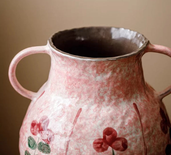 Rustic Pottery Flower Vases, Small Flower Vases on Table, Pink Bud Vases, Handmade Water Holding Flower Vases-Art Painting Canvas